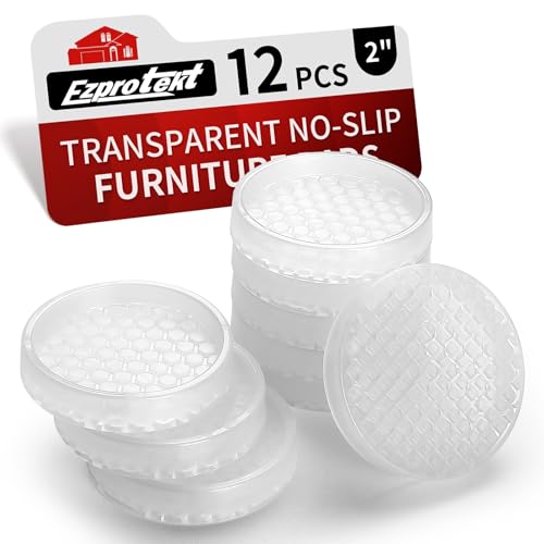 Image of Ezprotekt Non Slip Furniture Pads, 12 Pcs 2 inch Anti Slip Rubber Caster Cups, Anti Skid Furniture Coasters for Hardwood Floors, No Slide Furniture Gripper, Furniture Stoppers to Prevent Sliding (Clear)