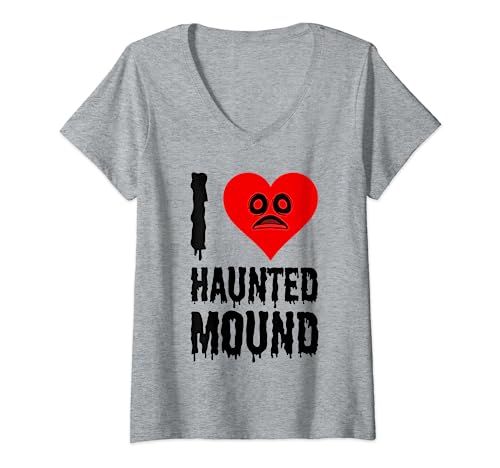 Red Heart I Love Haunted Mound V-Neck T-Shirt