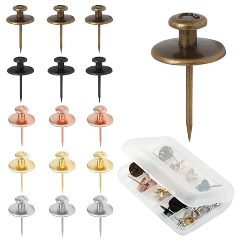 Image of 25 Pcs Multicolor Double Headed Picture Hangers Nails | Thumb Tacks Decorative, Push Pin Wall Nails, Photo Hanging Hook Pins, For Home Office Drywall Classroom