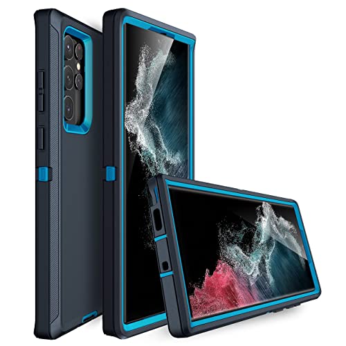 Mxx Heavy Duty Shockproof Case For Galaxy S22 Ultra 6.8" - Full Protection Rugged Bumper, Dust Proof, Navy/Sea Blue #TOP1