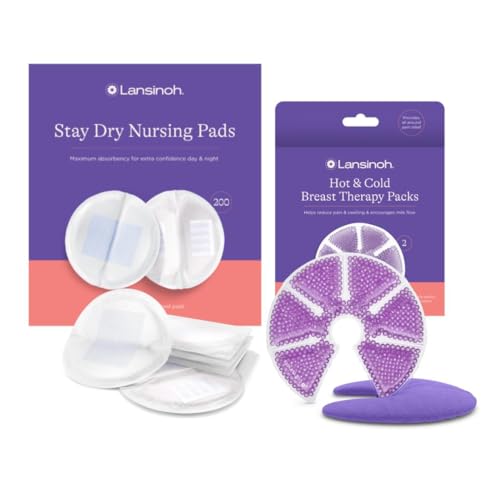 Image of Lansinoh Disposable Nursing Pads, 200 Count, and Breast Therapy Packs with Soft Covers, 2 Pack, Breastfeeding Essentials for Moms