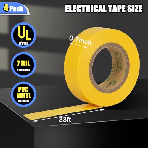 Image of GEYYANG Yellow Electrical Tape, Professional UL Approved, 4 Pack Multipurpose Electrical Tape for Home Improvement Electrical Equipment, 0.7in X 33ft PVC Electric Tape