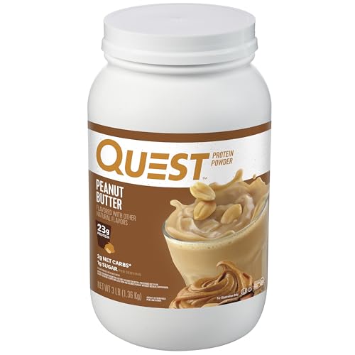 Quest Nutrition Peanut Butter Protein Powder, 23g Protein, 1g Sugar, Low Carb, Gluten Free, 3 Pound, 43 Servings