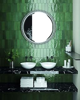 Atlas Ceramics - Porcelain Gloss Tile - Versatile Laying Options - Bathroom & Shower Wall - Kitchen or Bathroom Splashback - Traditional Art - Nolita Verde 2.5 in X 7.8 in