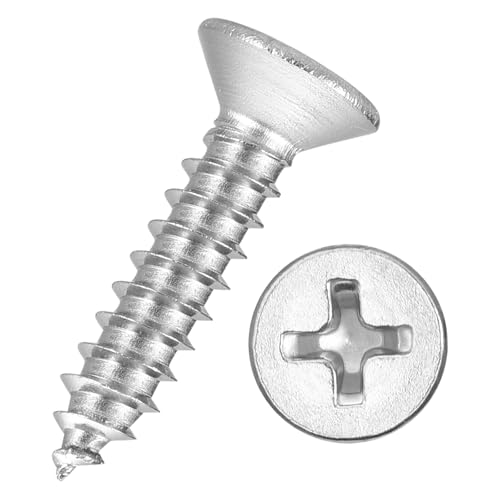 Kozelo 100pcs Phillips Flat Wood Screws #8x3/4 316 Stainless Steel Silver