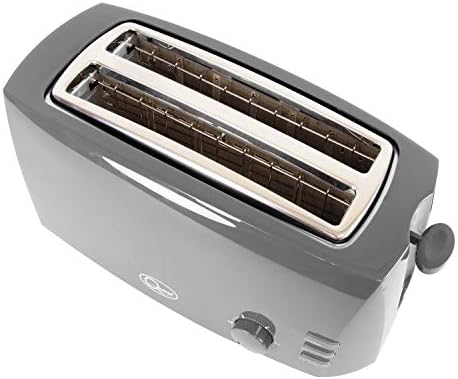Quest 35089 Extra Wide 4 Slice Long Slot Toaster | Variable Browning Control | Reheat and Defrost | Anti-Jam Function | Crumb Tray and Cord Storage Grey