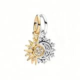 925 Sterling Silver Bead Charm Splittable Sun & Moon Dangle Charms Fit for Pandora Bracelets and Necklaces Christmas Dangle Pendant for Women Jewelry, Mother's Birthday Gift