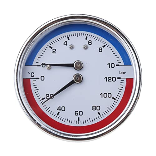 XUYUH Pressure Gauge Compact Thermo-Manometer Boiler Temperature Pressure Gauge Mearsuring 0-10 Bar 0-120 ? Suitable for Floor Heating Institution, 62mm