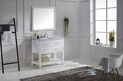 Virtu Usa Caroline Estate 36 Inch Single Sink Bathroom Vanity Set In White W/Round Undermount Sink, Italian Carrara White Marble Countertop, No Faucet, 1 Mirror - Ms-2236-Wmro-Wh #TOP3