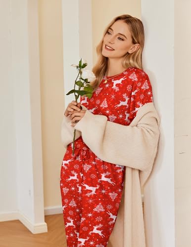 Image of Ekouaer Pajamas for Women Set 2 Pack Lounge Set Short Sleeve Pjs Joggers Long Pants Loungepwear with Pockets