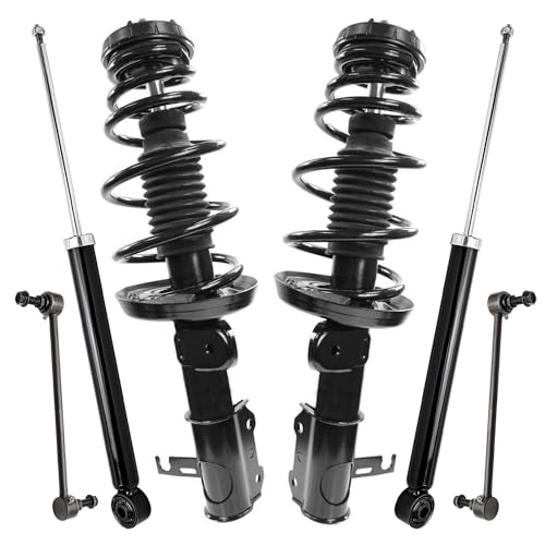 Image of Detroit Axle - 6pc Suspension Kit for 2012-2015 Chevy Volt, 2 Front Struts with Coil Spring Assembly 2 Front Sway Bar End Links 2 Rear Shock Absorbers 2013 2014 Replacement