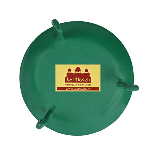 Lalhaveli Home Decorations Light Indian Decorative Iron Pillar Candle Stand, 4.5" Tall 2" Candle Plate Green Candle Holder #TOP6