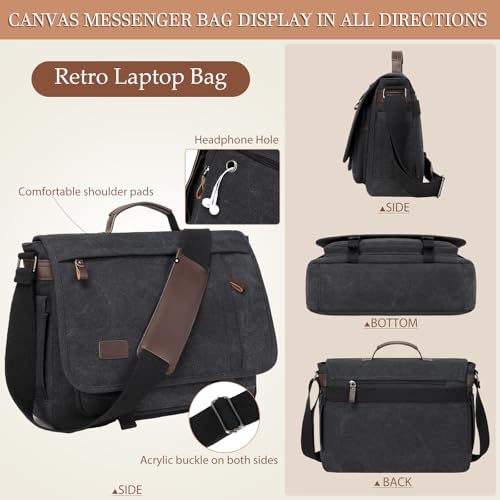 17.3 Inch Messenger Bag for Men: 2PCS Laptop Bag PU Leather Canvas Work Briefcase Large Office 5