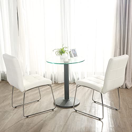 Sicotas Faux Leather Dining Chairs - Modern Dining Room Chairs Set Of 2,Armless Kitchen Chairs With Metal Chrome Leg,Upholstered Side Chairs,2 Dinner Chairs,White Dining Chair For Dining Room #TOP4