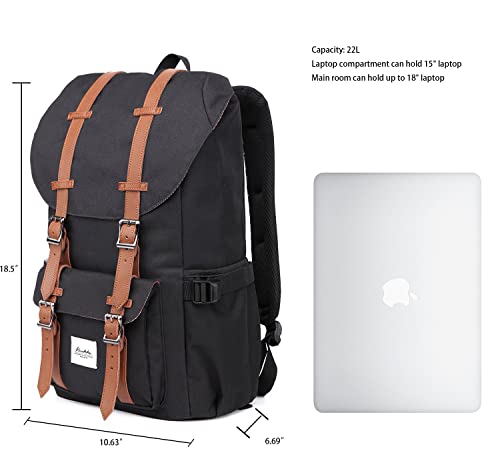 Kaukko Travel Laptop Backpack, Outdoor Rucksack, School Backpack Fits 15.6"(Nylon Black) #TOP6