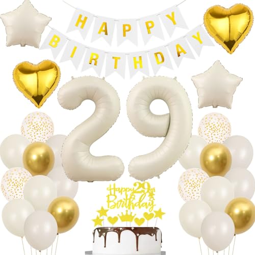 Ballons blanc 29 ans anniversaire Femme,Decoration Anniversaire 29 ans beige or,Ballon anniversaire 29 ans Homme Femme,Ballon 29 ans anniversaire fête boho,Décoration 29 ans ballon beige or