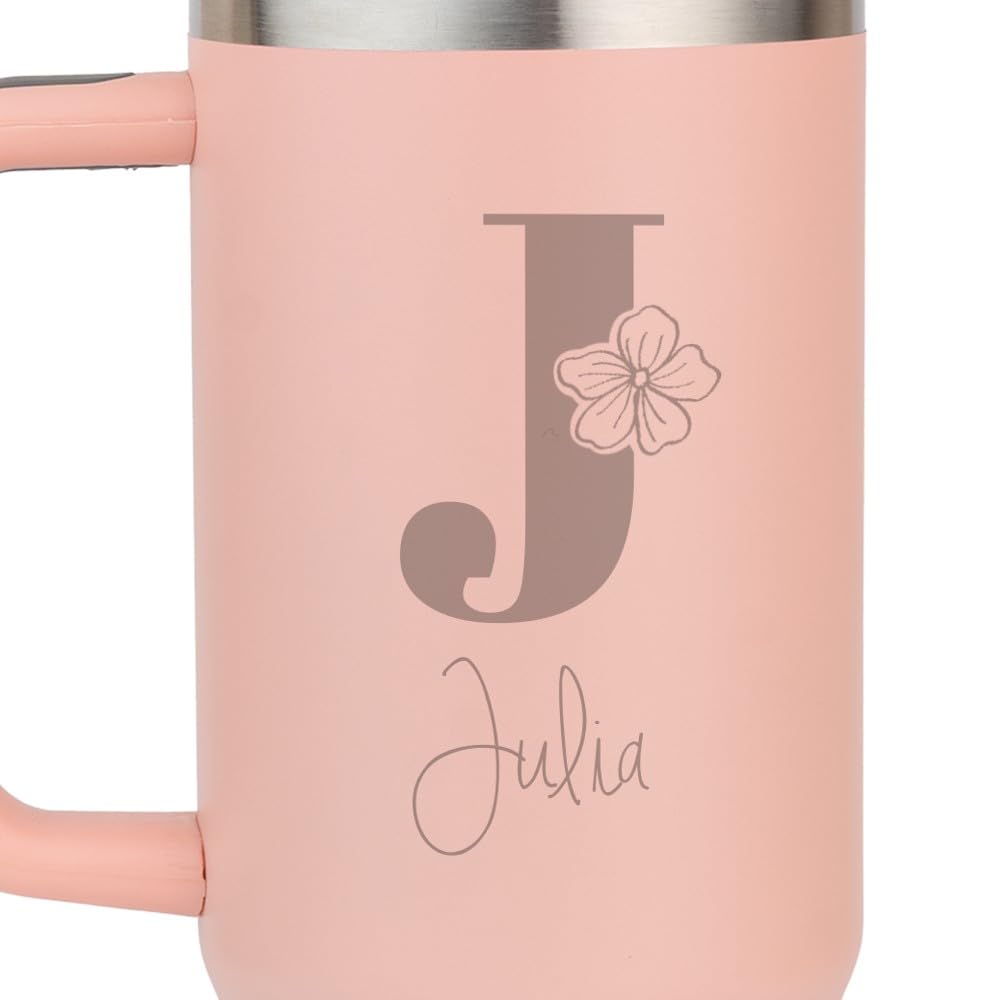 Wanapix | Taza Térmica Rosa XL Personalizada | Conserva Frío y Calor | Inicial