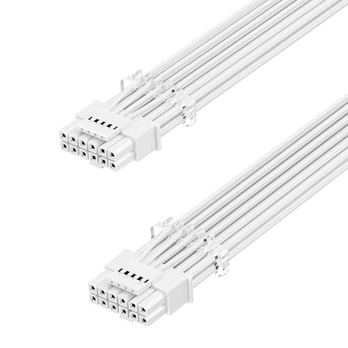 Fasgear 16pin GPU Power Cable - 70cm PCI-e 5.0 12VHPWR 600W 12+4 Male to Male 12V-2x6 PSU Sleeved Cable for RTX 3090Ti 4070 Ti 4080 4090 5090 5080 5070 5070Ti to ATX 3.0 Modular Power Supply (White)