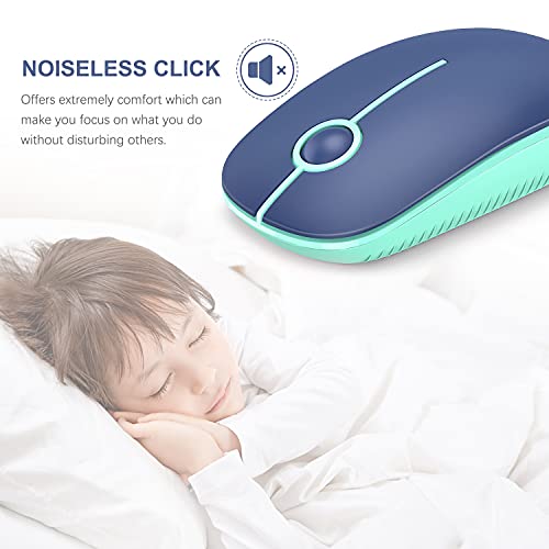 Image of VssoPlor Wireless Mouse, 2.4G Slim Portable Computer Laptop Mouse with Nano Receiver Quiet Silent Optical Mice for Notebook, PC, Laptop, Computer-Blue and Green
