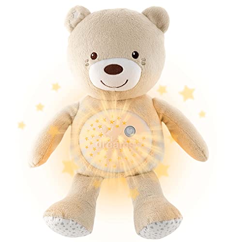 Chicco First Dreams Orsacchiotto Peluche Baby Bear, Soffice Pupazzo Proiettore con Luce Notturna Bambini, Effetti Luminosi e Rilassanti Melodie, Beige - Giochi Neonato 0 Mesi+