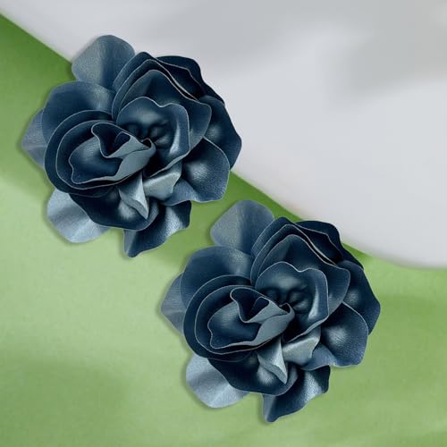Image of 2Pcs 5in Dainty Satin Fabric Flower Brooch Extra Large Rose Camellia Flower Brooches Lapel Pins for Women Wedding Party Dance Banquet Clothes Jewelry Accessories