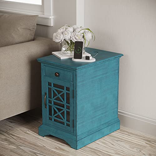 Jofran Craftsman End Usb Charging Station Table, 16" Wx22 Dx25 H, Antique Blue #TOP6