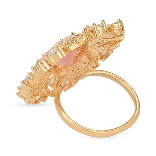 Image of I Jewels Rose Gold Plated Valentines Special Stylish Fashionable Design Floral CZ American Diamond Adjustable Finger Rings For Women & Girls (FL241)
