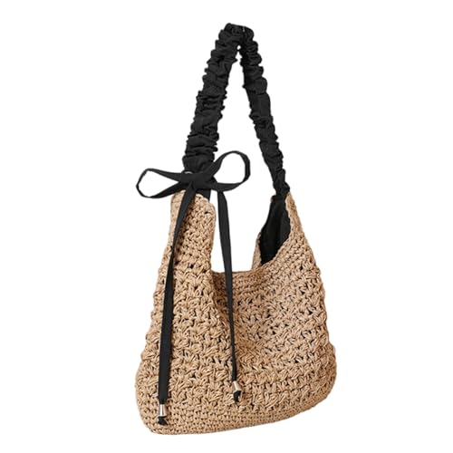CAZSTYK Bolsas de playa de paja para mujer, hechas a mano, bolsas de hombro tejidas para verano, bolsas de hombro tejidas para vacaciones, bolsa de paja para mujer