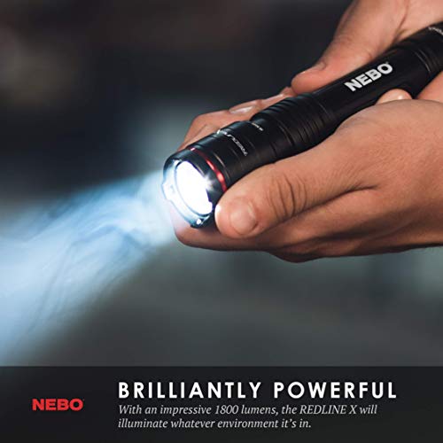 Nebo Redline-X Rechargeable Waterproof Flashlight: 1800 Lumen, 4X Zoom, Switch-X Technology; Patented Paddle Switching Mechanism To Operate The Power Mode And Instant Activation For Turbo And Strobe #TOP1