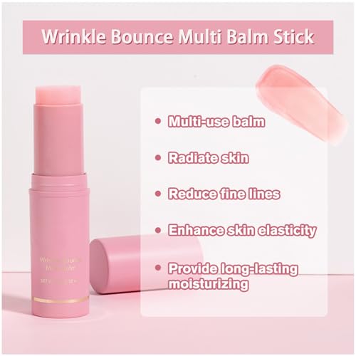 Charm Kiss All-In-One Collagen Wrinkle Bounce Moisturizing Cream Stick, Calcium Multi Balm Stick, Korean Skin Hydrating Multi Balm Stick for Anti-Aging and Watery Glow Skin Care, Cruelty-Free