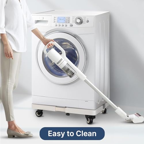 Image of Smart Shelter Washing Machine Trolley for Fully and Semi Automatic, Front or Top Load, Fridge and Dishwasher Stand, Adjustable Metal and Wheels, Capacity 170Kg, White (Min:16.5 inchx19.5 inch,Max:25.5 inchx32 inch)