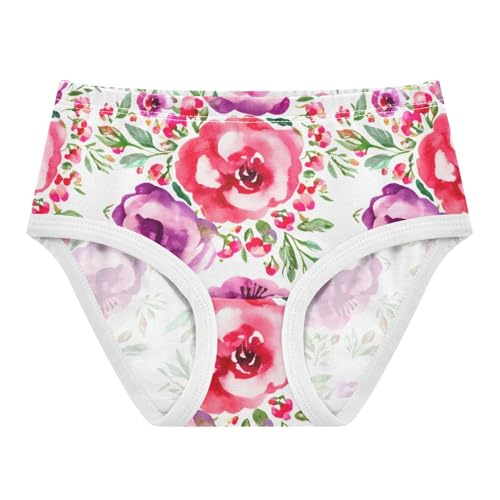 Animal Toddler Underwear Custom 2t Cotton Panties for Girl Watercolor Flowers Pink Purple Kids Briefs Undies