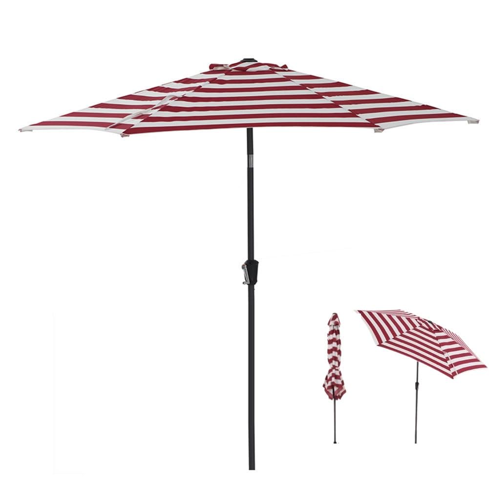 Parasol ogrodowy, 265 cm Parasol stołowy na zewnątrz z pochyleniem i korbą, czerwono-białe paski, ochrona przed promieniowaniem UV Parasol ogrodowy na taras, basen, podwórko
