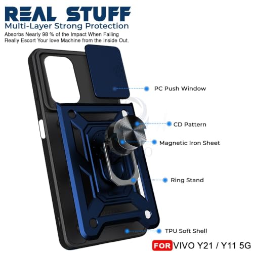 Image of AIBEX Back Cover Compatible for Vivo T5 Lite 5G / Y21 5G / Y11 5G / Iqoo Z11 Lite 5G | D10 Tough Armor Case | Sliding Camera Shield | 360 Protection |Kickstand Ring Holder|Military-Grade Bumper Case