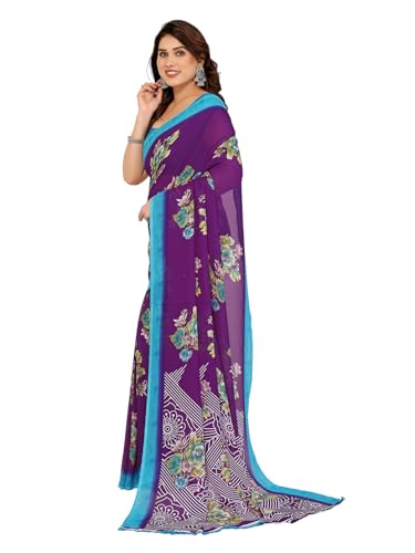 Image of KASHVI SAREES Women's Printed Georgette Saree With Unstitched Blouse Piece (Pack Of 2) -P2 1813 7 1108 3