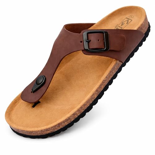 GONKOS®, Sandalias de Piel, Plantilla Anatomica de Corcho, Piel Autentica, Corcho Natural, Hebilla ajustable, Sandalias dedo Unisex, Sandalias de Calidad Hechas en España, Color Marron Talla 40