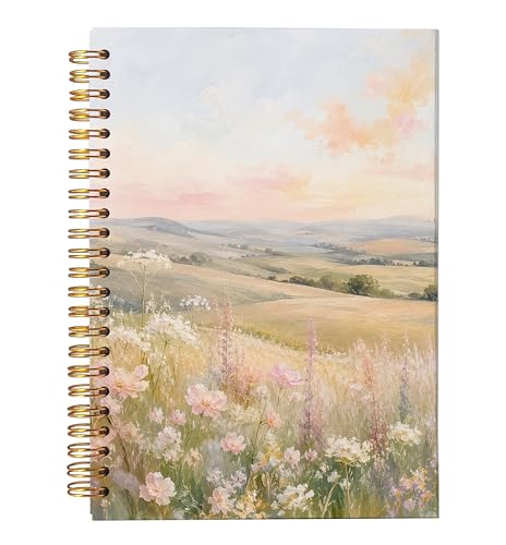 Carnet à spirales robuste pour écriture à plat avec couverture rigide fleurs sauvages