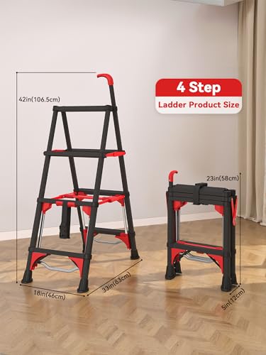 Image of 4 Step Telescoping Ladder, 3.5FT Adjustable Ladder with Secure Lock