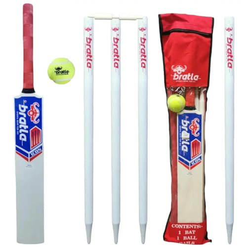 image for Bratla Complete Wooden Cricket Kit – Training Cricket Set with Bat, 
