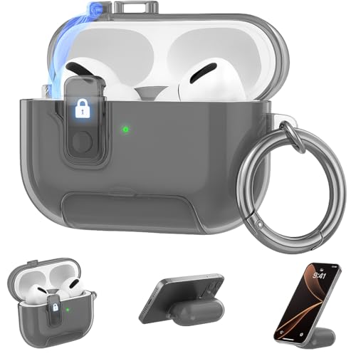 Image of Meyaar for AirPods Pro 3 Case, Clear Magnetic Automatic Lock Cases with Phone Stand with Keychain Case for Airpod Pro 3 for Men & Women (Black)