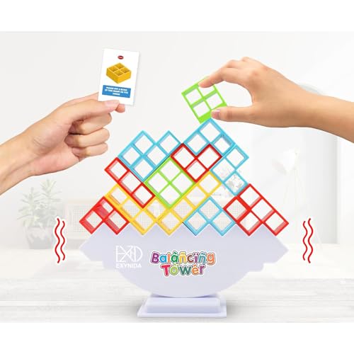 Image of Tower Balance Blocks Game - 16 Pcs Wooden Stacking Toy with 22 Challenge Cards, Family Board Games for Kids & Adults-Balancing Stacking Toys, Construction Building Blocks Set