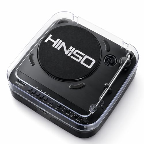 Image of HINISO T501 Bluetooth Vinyl Record Player with Moving Magnet Cartridge & Diamond Stylus, Dual Bluetooth (in & Out), 3-Speed Turntable (33 /45 /78 RPM), Vinyl to MP3 Recorder, USB /SD, FM, RCA & AUX