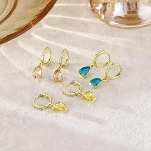 Viromy Birthstone Earrings for Women,October Teardrop Birthstone Dangle Earrings Dainty Hoop Huggie Personalized Crystal Charm Shining Zirconia Jewelry Birthday Gifts - Image 5