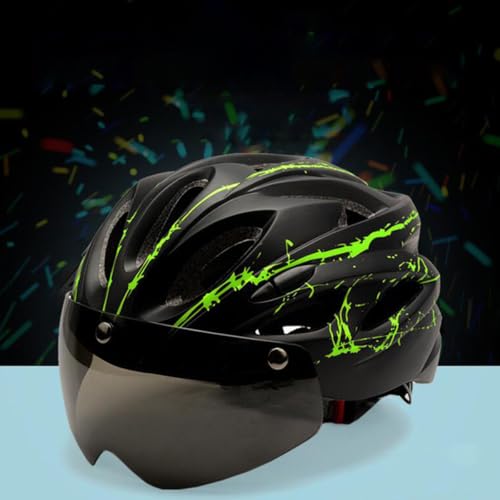 Casco de bicicleta magnético POPETPOP ajustable L 58-61 cm negro y verde con gafas integradas 4