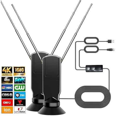 Indoor TV Antenna for Smart TV, 360° Omni Directional Reception Digital HD Antenna Without Cable, Support 4K/8K/1080p for Free Local Channels, with Super Signal Booster, 2 PCS. (2BLACK) Cover