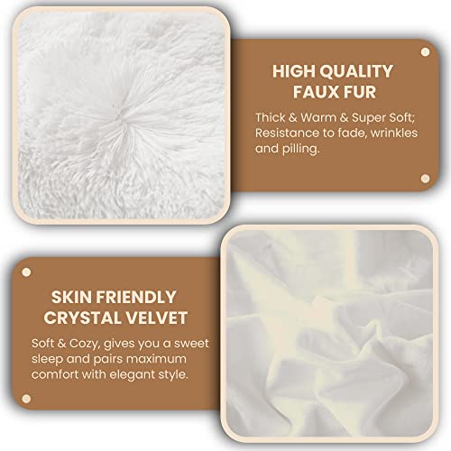 Mego Luxury Shaggy Plush Duvet Cover Set, Soft 3 Pieces Fluffy Faux Fur Comforter Cover Set, Fuzzy Velvet Bedding Set Queen Size(1 Furry Duvet Cover + 2 Pillow Cases), Zipper Closure(Queen,White) #TOP4