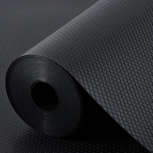 Image of Shelf Liners for Kitchen Cabinets Non Adhesive Drawer Liner for Bathroom Waterproof Refrigerator Liners for Shelves Fridge Plastic Mats Cabinet Cupboard Liner Black 11.8 x 59 Inches