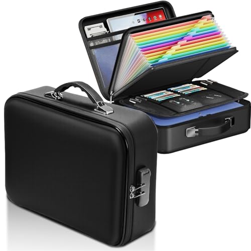 Bolsa Organizadora de Arquivos à Prova de Fogo com Pasta de Arquivo Acordeão, Caixa à Prova de Fogo e à Prova D'água Atualizada, Preto, 39 * 29 * 14 cm