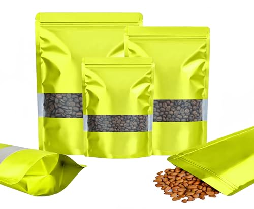Rimiko 100 Pezzi Sacchetti di Alluminio Stand up Colorati con Finestra, Bustine per Imballaggio in Mylar con Zip, Buste Richiudibili a Chiusura per Conservazione Alimenti (Verde, 12x20cm)