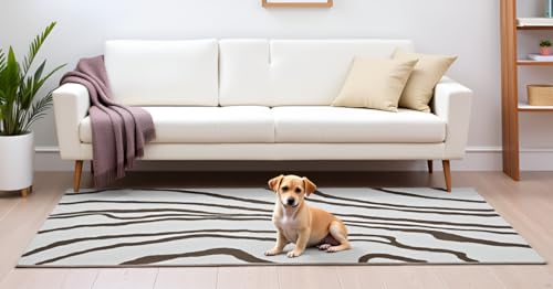MAARSA WEAVES Area Rug, Double Tone Wave Pattern Design, Natural